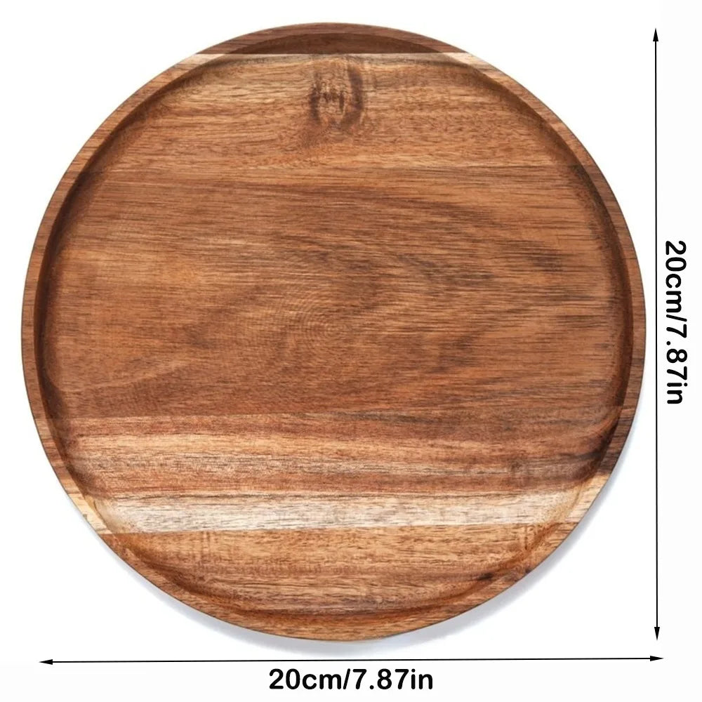 Decorative Tray Round Dinner Plate Wooden Large Wood Platte Dessert Pallet