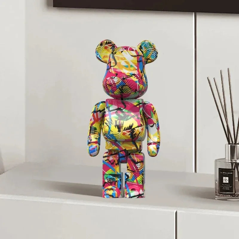 27cm/10Inches Graffiti Bear Figurine Home Decor Animal Abstract Ornament Storage Money Jar Modern Room Sculpture Table Decor