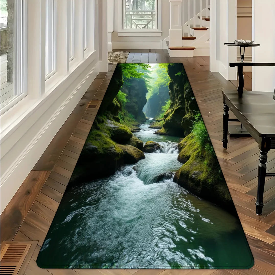 1pc 3D Japanese Garden Waterfall Runner Rug Non Slip Floor Mat for Hallway Entryway Kitchen Bathroom Laundry Room Home Decor