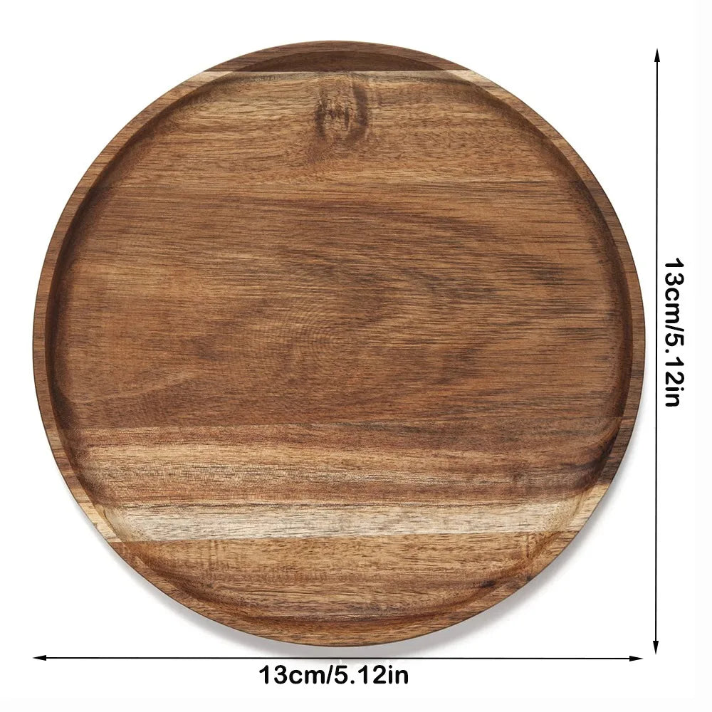 Decorative Tray Round Dinner Plate Wooden Large Wood Platte Dessert Pallet