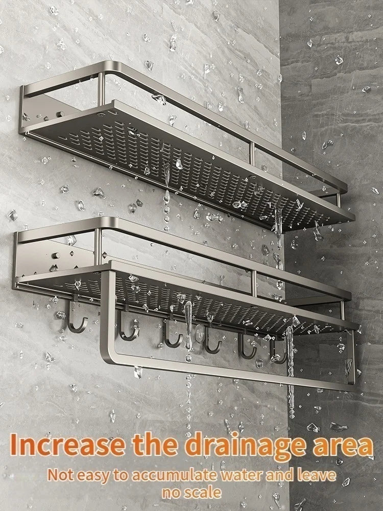 Aluminum Kitchen Shelf Wall Mounted Spice Organizer Rust and Moisture Resistant Bathroom Toiletries Storage Racks