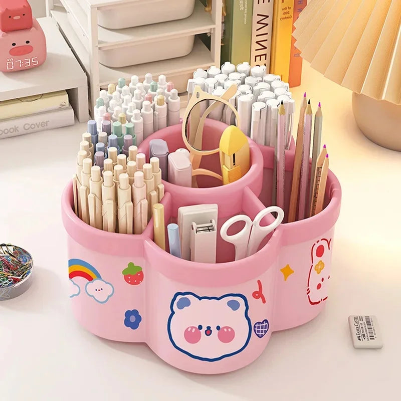 Rotating Desk Organizer, Large Makeup & Pen Holder for Office/Dorm/Vanity, with Random Stickers
