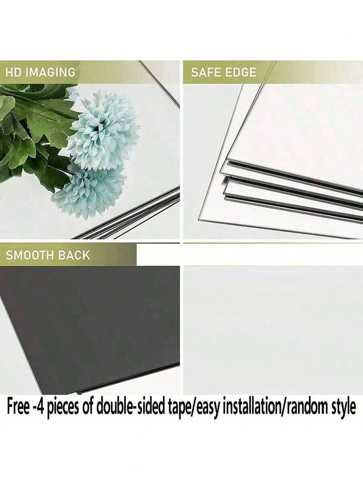 8pcs Self Adhesive Mirror Wall Sticker Acrylic Mirrors Set Soft Acrylic Material Bathroom Home Room Decor Full Body Mirror