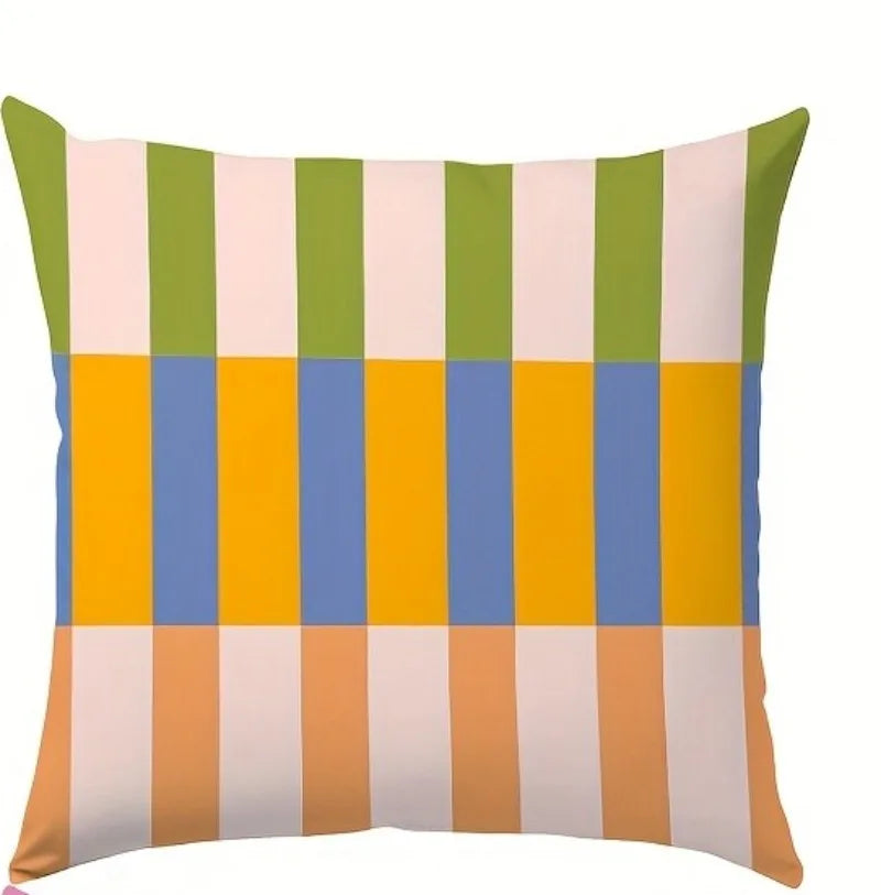 Vibrant Geometric Stripe Pillow Covers, Machine Washable with Zip Closure | Ideal for Living Room Sofa & Bedroom Decor
