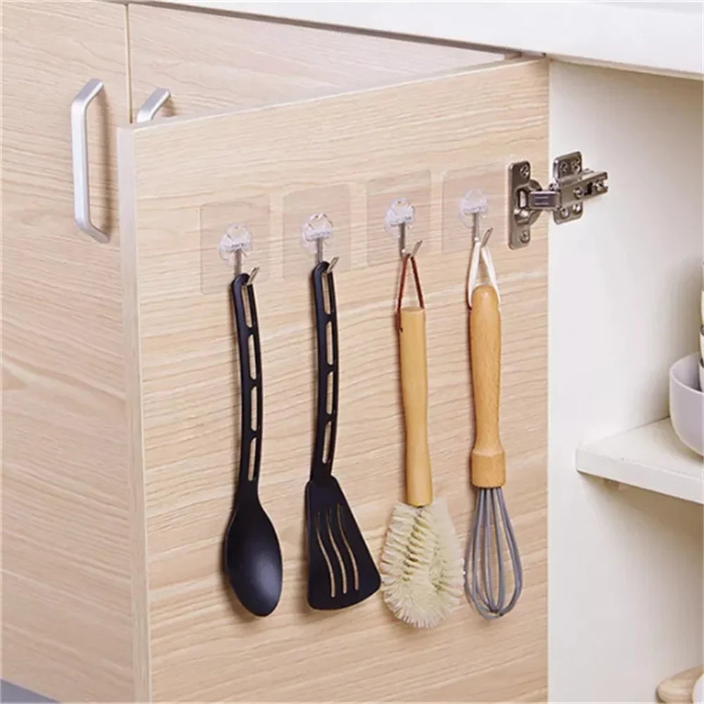 5-30pcs Transparent Stainless Steel Self-Adhesive Hooks Bathroom Towel Clothes Storage Sticker Hook Key Hangers Storage Holder