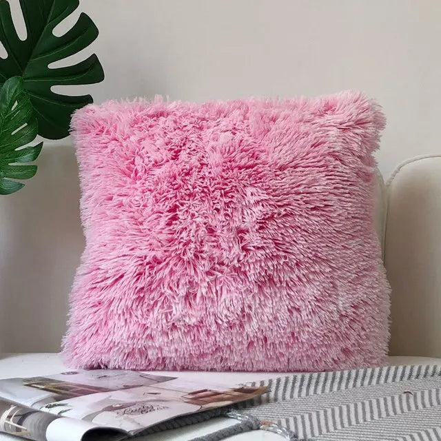Soft Fur Cushion Cover 43x43cm Cozy Plush Decorative Pillow Cover for Living Room Sofa Decor Pillowcase White Grey Cushion Case