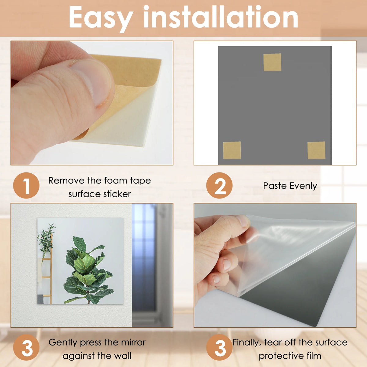 4/8Pcs Acrylic Mirrors Set Self Adhesive Mirror Tiles 2mm Thick Flexible Unbreakable Mirror Sticker Square Mirror Wall Stickers