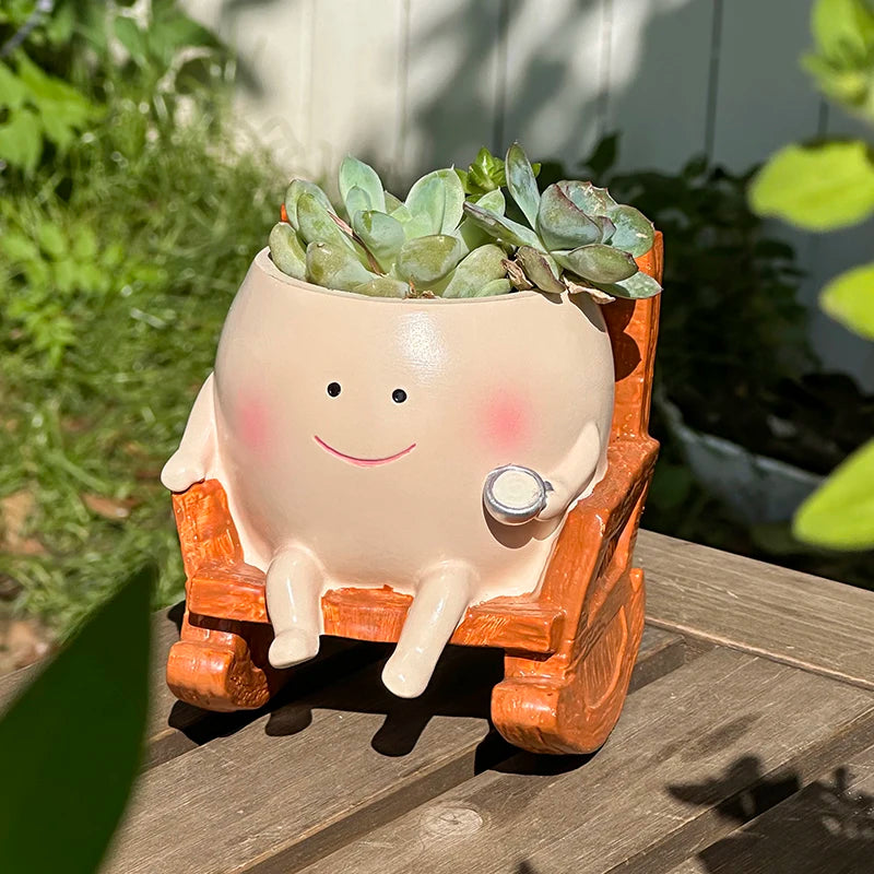 Stylish Cute Cartoon Ghost Resin Succulent Planter Pot Rocking Chair Shaped Flower Pot for Home Office Desk Decor Gift Idea
