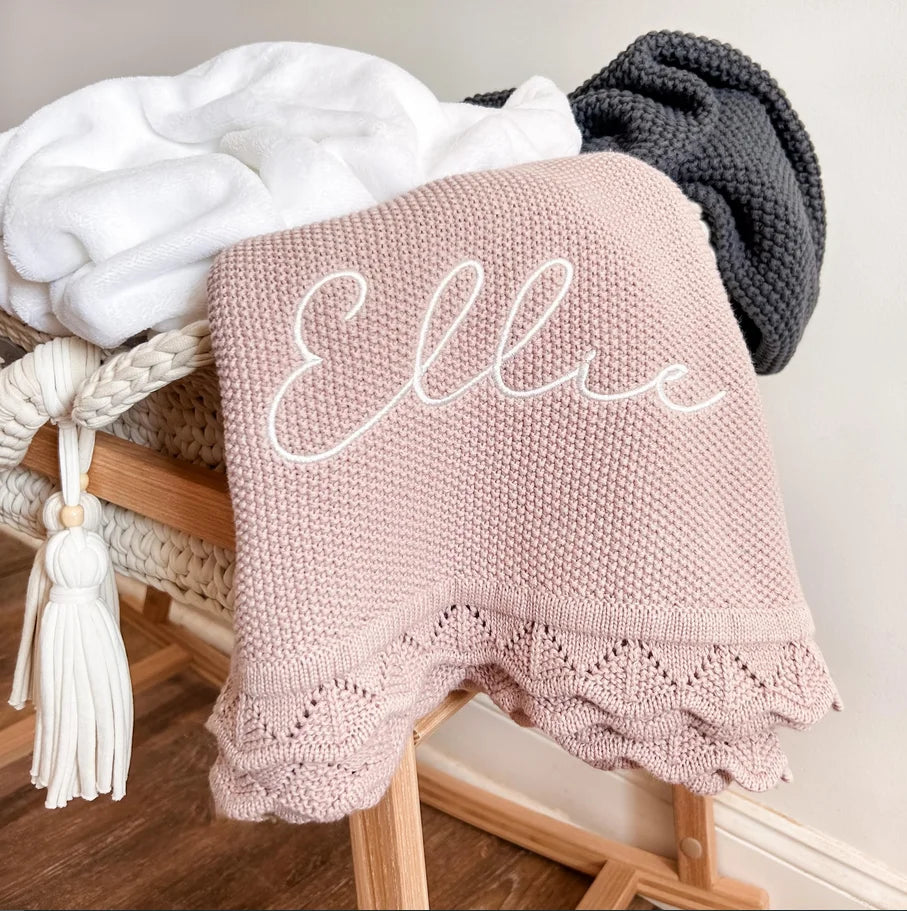 Personalized Knitted Blanket Embroidered Name Baby Boy Girl Soft Blanket Baby Shower Breathable Stroller Blanket Birthday Gift