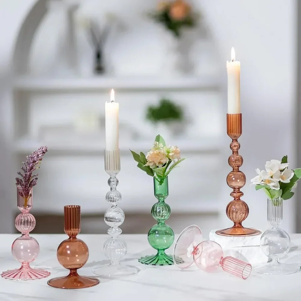 3Pcs Glass Candlestick Holders Glass Taper Candle Holders Groovy Wavy Elegant Candle Stick for Home Party Decoration