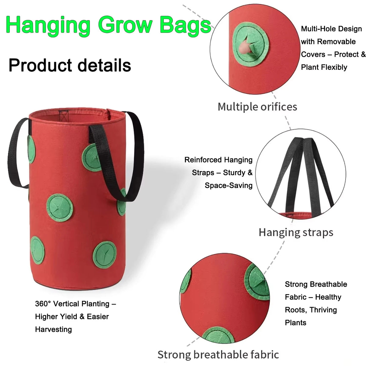 Hanging Grow Bags for Strawberries Tomatoes Hanging Planting Grow Bag Vertical Garden Strawberry Planter Pot Aeroponic Tower