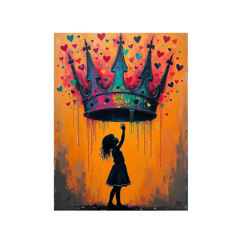 Girl with Heart Balloon Canvas Print, Graffiti Street Art, Colorful Balloon Girl Vibrant Heart-Shaped, Urban Street Art Decor