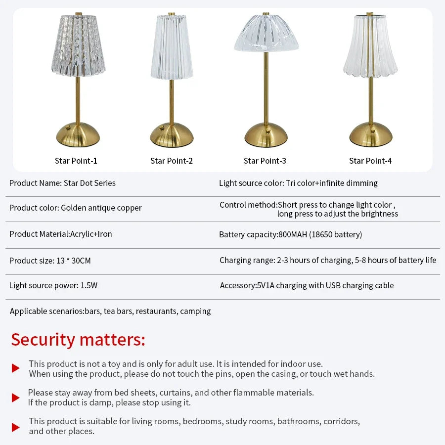 Table Lamp LED Touch Sensor Dimmable Desktop Night Light Rechargeable Wireless Reading Lamp for Hotel Bar Bedroom Decor Light