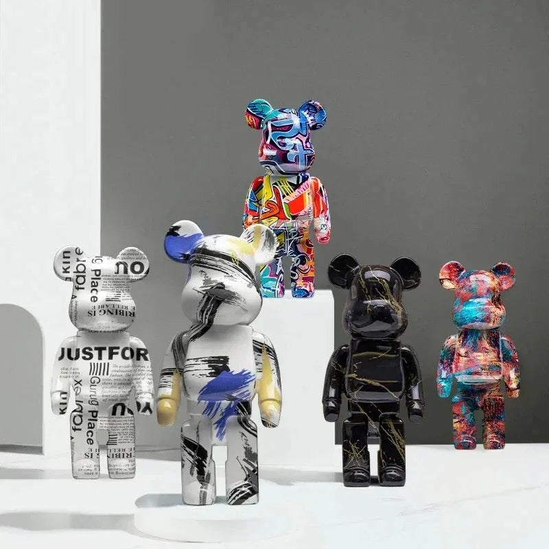 27cm/10Inches Graffiti Bear Figurine Home Decor Animal Abstract Ornament Storage Money Jar Modern Room Sculpture Table Decor
