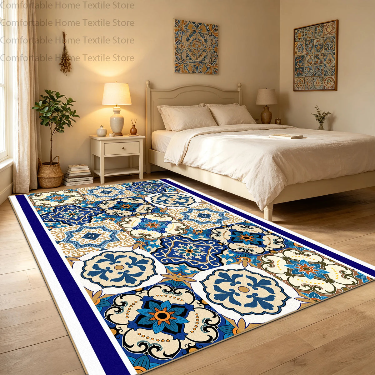 Bohemian Geometric Abstract Style Big Size Rugs for Bedroom Soft Easy Clean Cloakroom Carpet Machine Washable Foldable Patio Mat