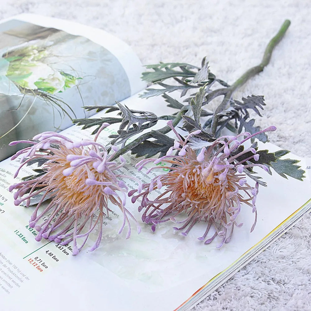 Artificial Flowers Short Branch Crab Claw 2 Fork Pincushion Festival Garland Vase for Home Wedding Room Decoration Fake Planting