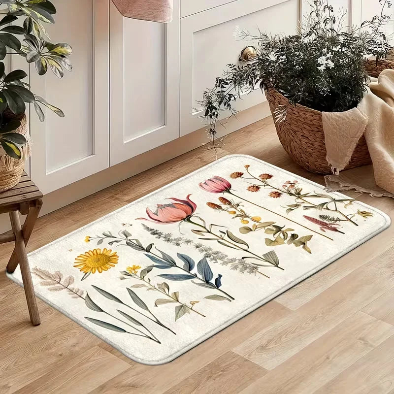 Floral Kitchen & Bathroom Mats Non-Slip, Runner Rugs for Home, Laundry - Comfortable Standing Pads with Vibrant Spring Decor