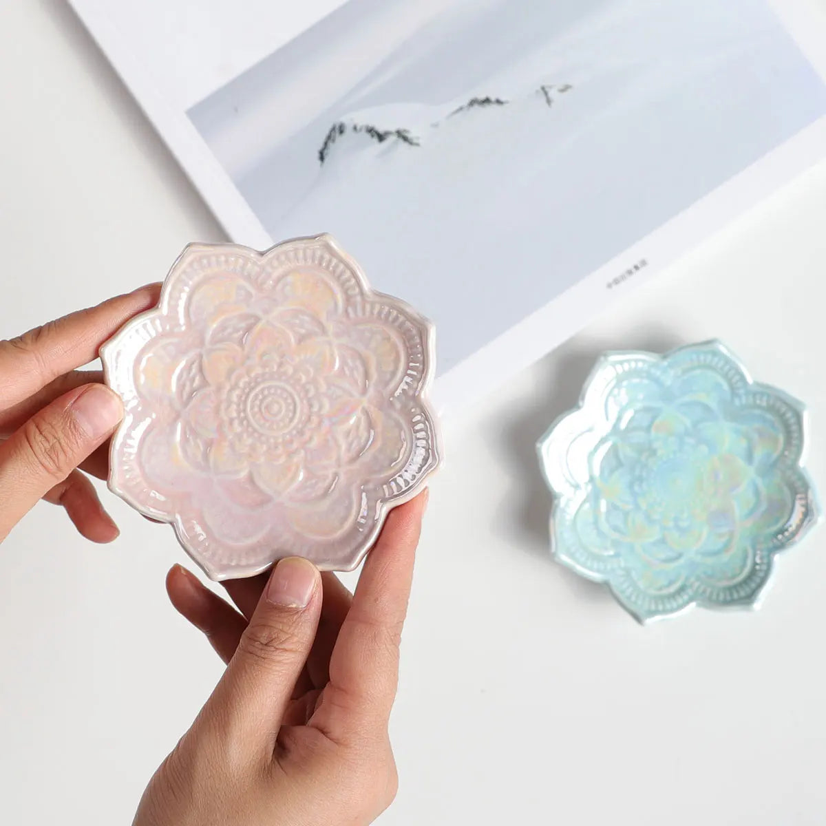 Nordic Ceramic Mandala Small Jewelry Dish Earrings Necklace Ring Storage Plates Fruit Dessert Display Bowl Decoration Tray