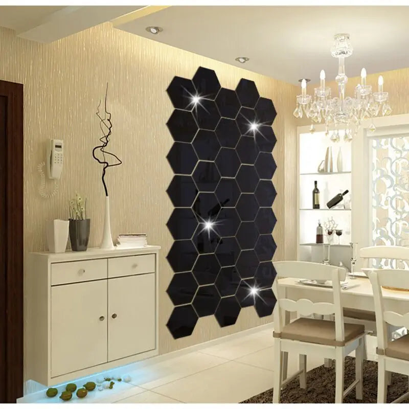 Acrylic Hexagon Mirror Wall Stickers Self Adhesive Removable Livingroom Bathroom Bedroom Wall Decoration Mirror Home Decoration