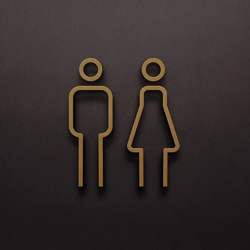 1pc 3D Acrylic Restroom Sign, Unisex - Black and Golden, Easy Door Mount for Hotels and B&Bs, Plastic Material