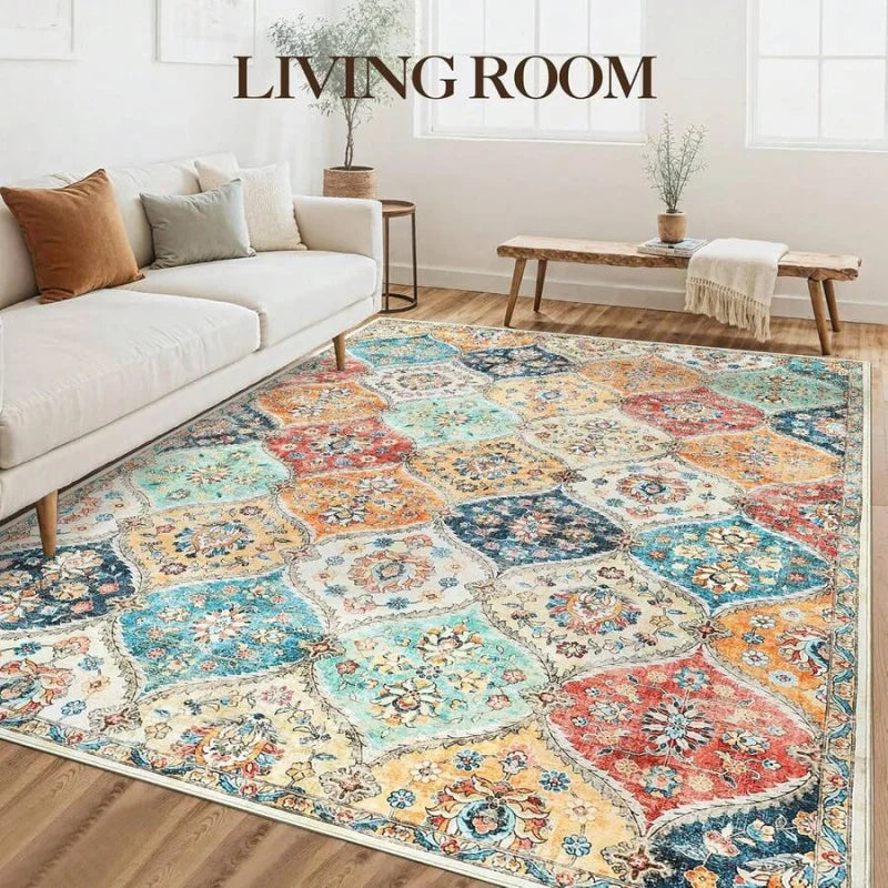 VIKAMA Bohemian Moroccan Carpet Soft Non-Slip Living Room Sofa Coffee Table Mat Bedroom Walk-in Closet Area Rug Home Decoration
