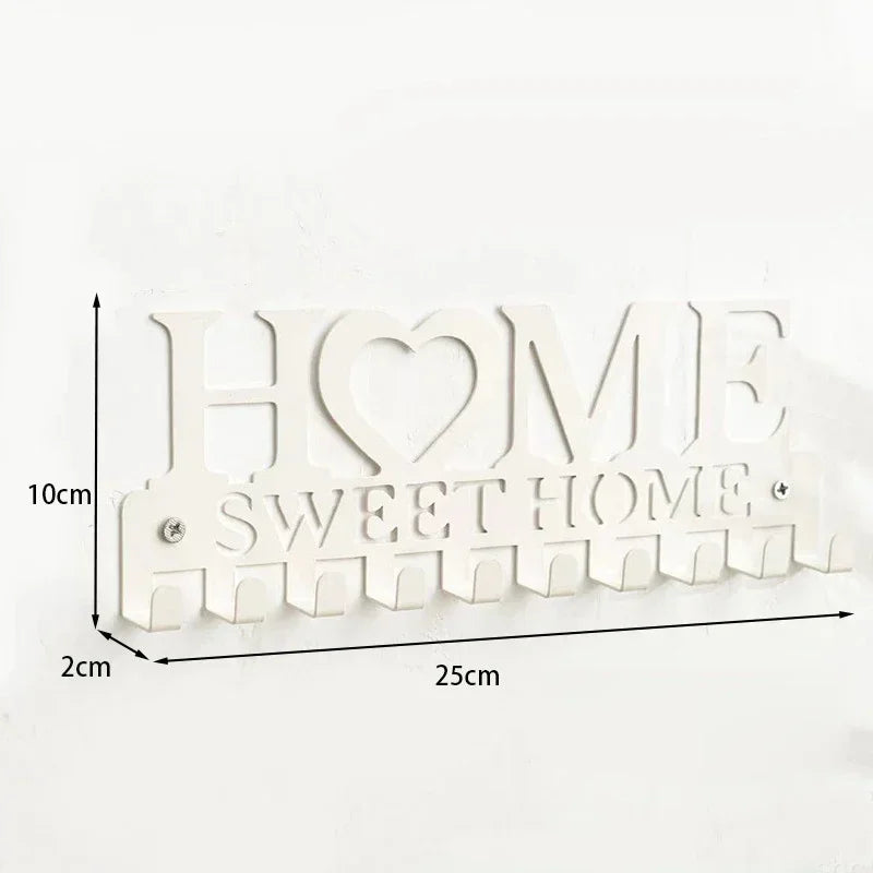 "Home Love" Shaped Key Holder with Hooks - No-Drill Wall Mount, Metal Organizer for Living Room Decor,Key Rack | Key Hanger Wall