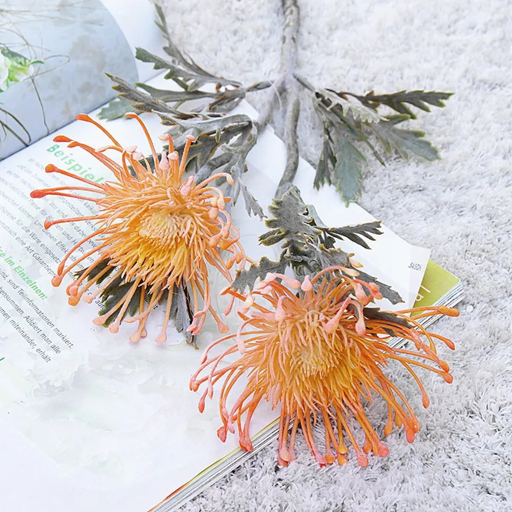Artificial Flowers Short Branch Crab Claw 2 Fork Pincushion Festival Garland Vase for Home Wedding Room Decoration Fake Planting