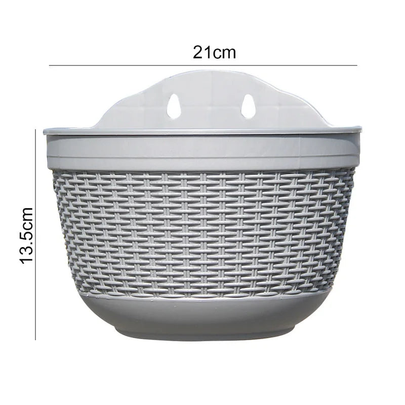 Imitation Rattan Weaving Creative Flower Planter Garden Pot Flowerpot Wall Hanging Plant Grow Basin Baskets Yard Balcony