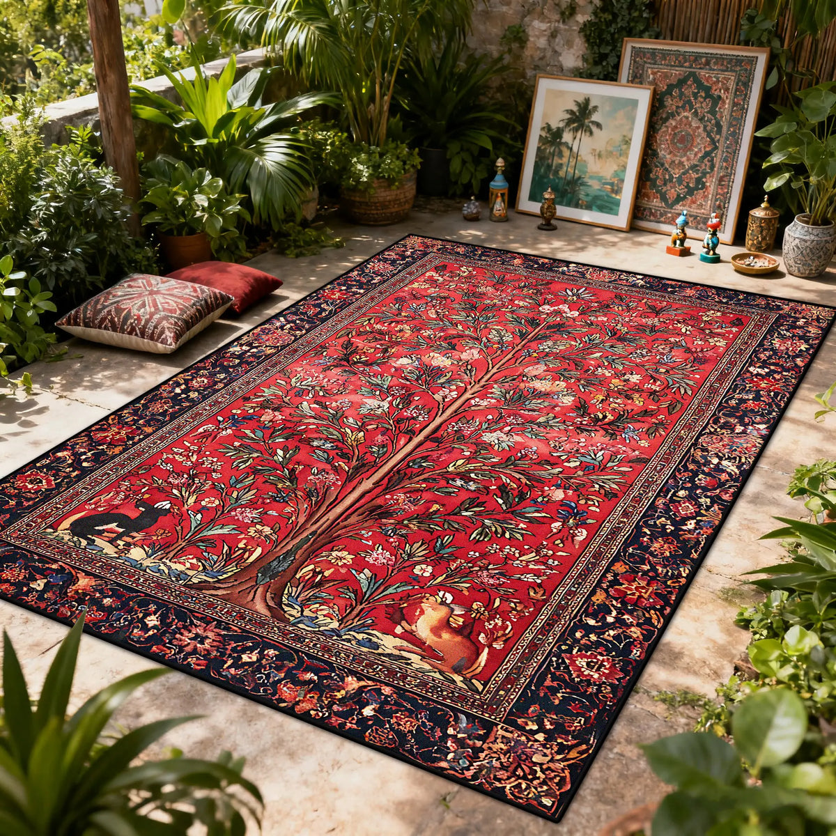 Bohemian Luxury Outdoor Carpet Flower Decoration Retro Style Living Room Rug Sofa Bedroom Easy Clean Washable Floor Mat Soft