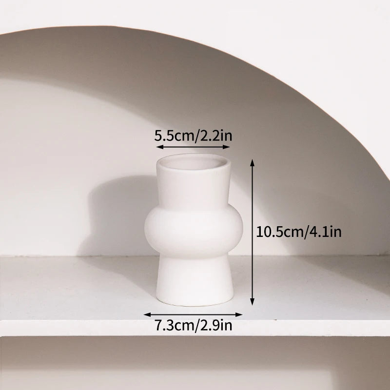 White Nordic Ceramic Flower Vase Retro Flower Bottle Creative Flower Arrangement Holder Simple Plant Pot Room Table Decor Mini
