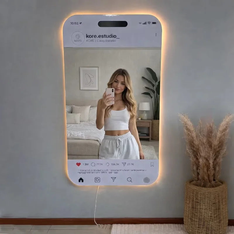 Personalized LED Social Media Mirror Light Sign Customized Selfie Frame Room Wall Decoration Christmas Birthday Gifts