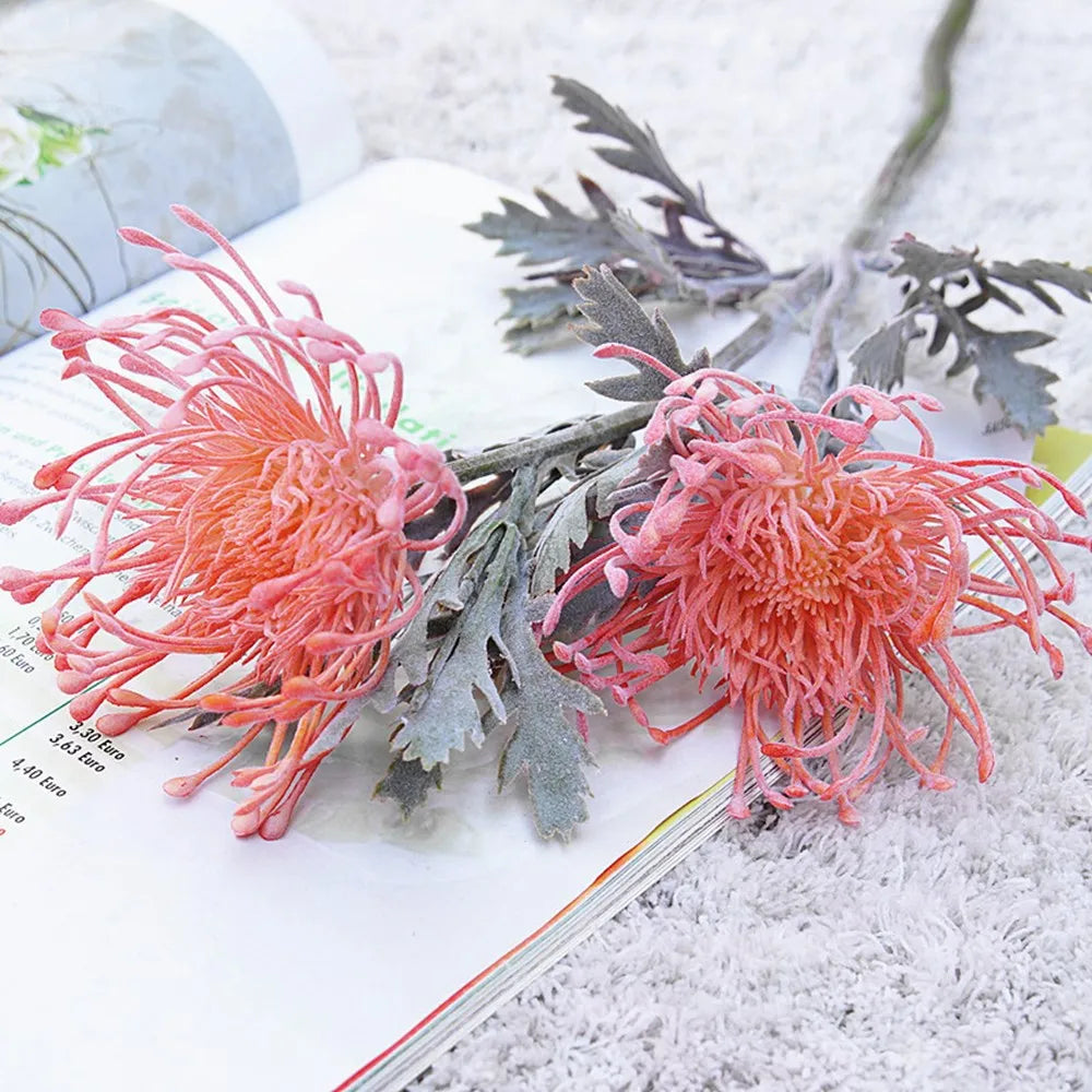 Artificial Flowers Short Branch Crab Claw 2 Fork Pincushion Festival Garland Vase for Home Wedding Room Decoration Fake Planting
