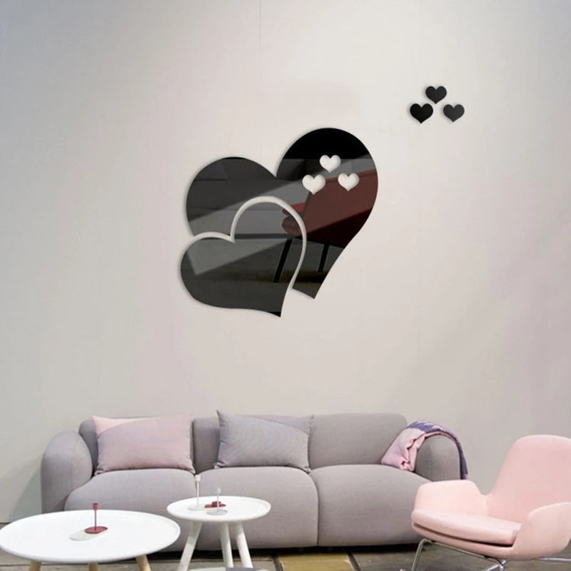 3D Acrylic Love Heart Pattern Wall Stickers, Mirror Wallpaper, Wedding, Bed Room, Home Room, Art Decor, Valentine's Day
