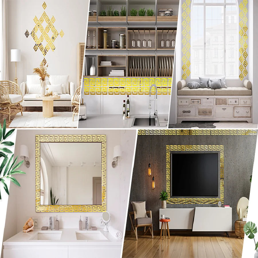 3D 5/10CM Square Self Adhesive Waist Line Mirror Sticker Wall Stickers for Living Room Ceiling Edge Strip Corner Line Wall Decor