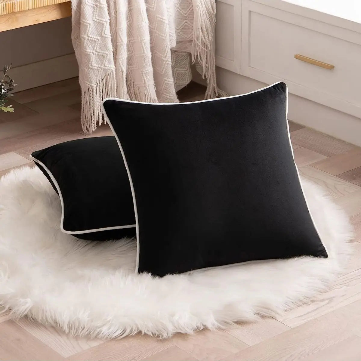 Modern Velvet Pillowcases for Living Room, Black & White Velour Cushion Covers, Sofa Decor, 45x45/50x50/30x50 cm
