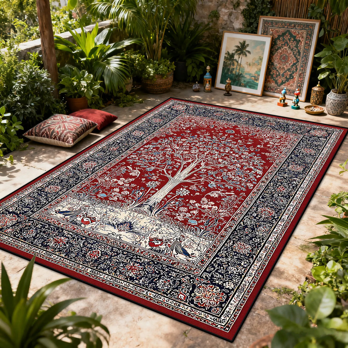 Bohemian Luxury Outdoor Carpet Flower Decoration Retro Style Living Room Rug Sofa Bedroom Easy Clean Washable Floor Mat Soft