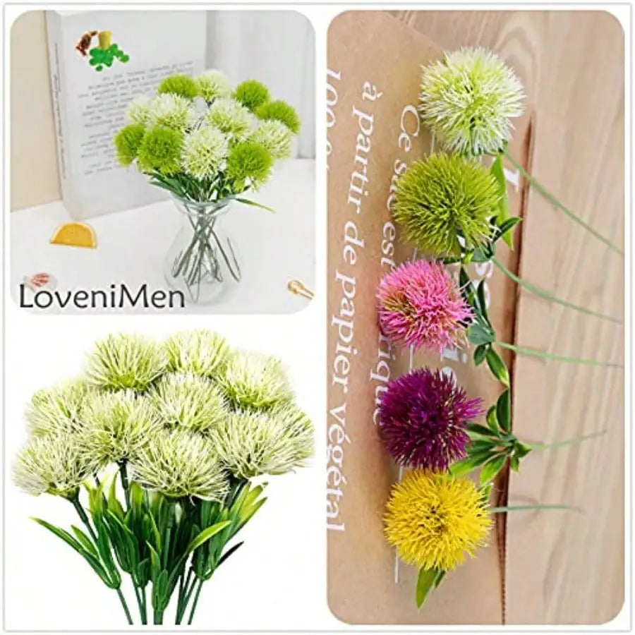 8434-Fake Dandelion Flowers White 10 Pcs,Artificial Plants Plastic Shrubs Bushes Decor Faux Stems Outdoor Indoor Home Garden Party Wedding DIY Planting Filler Decoration