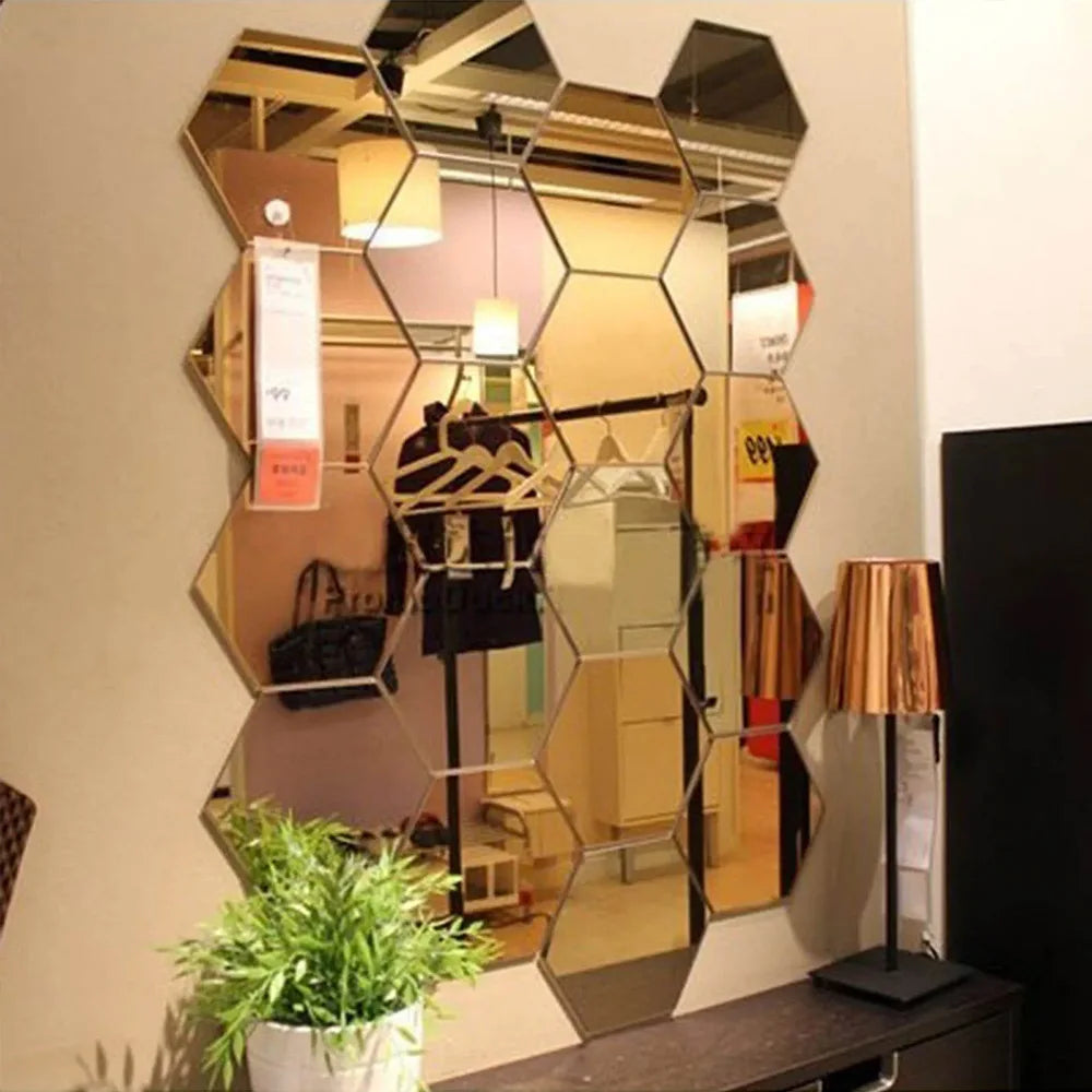 Acrylic Hexagon Mirror Wall Stickers Self Adhesive Removable Livingroom Bathroom Bedroom Wall Decoration Mirror Home Decoration