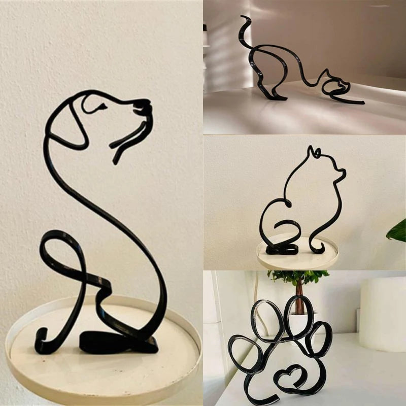 Dog Art Sculpture Metal Dog Abstract Minimalist Art Iron Figurines Office Desktop Accessories For Home Decoration Cute Miniature
