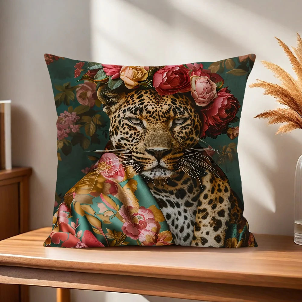 Comfortable Soft Fashion Pillow Case Wreath for Leopard Sofa Living Room Home Office Decor Portrait Goat With Europe and Protect