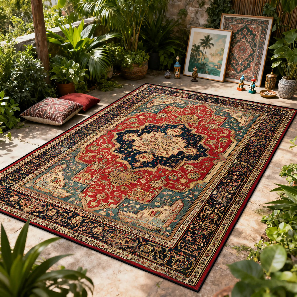 Bohemian Luxury Outdoor Carpet Flower Decoration Retro Style Living Room Rug Sofa Bedroom Easy Clean Washable Floor Mat Soft