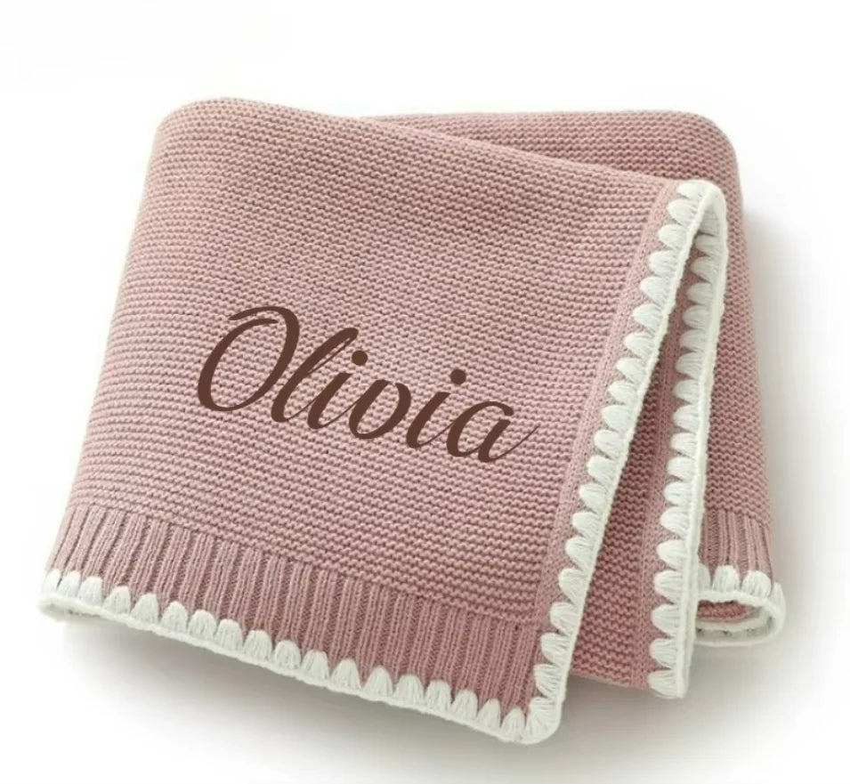 Personalized Name Knitted Acrylic Baby Blanket Breathable Boys Girls Newborn Swaddle Wraps Infant Nap Security Blankets
