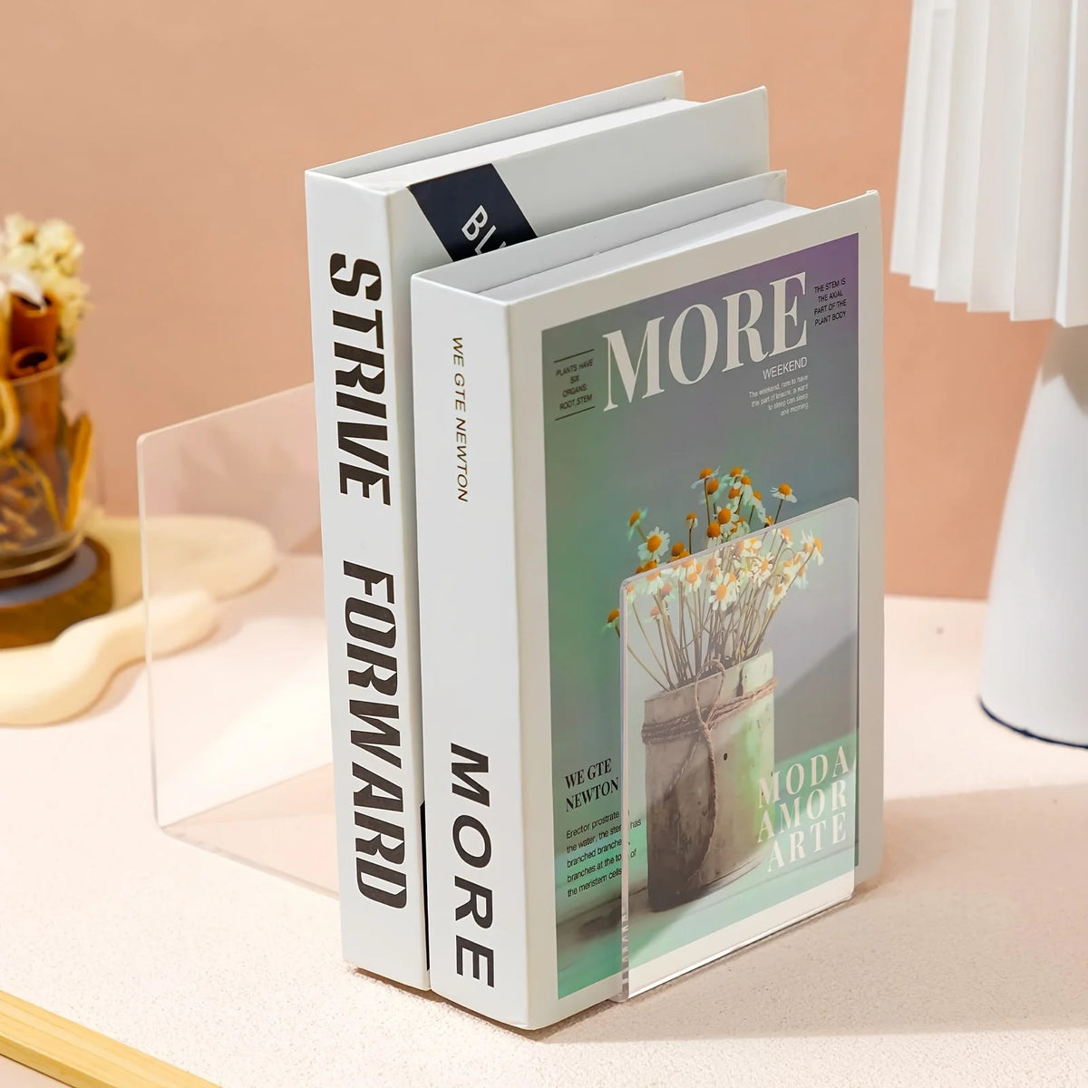 1pc Acrylic Bookends Stand Bookshelf Desktop Decorative Storage Rack