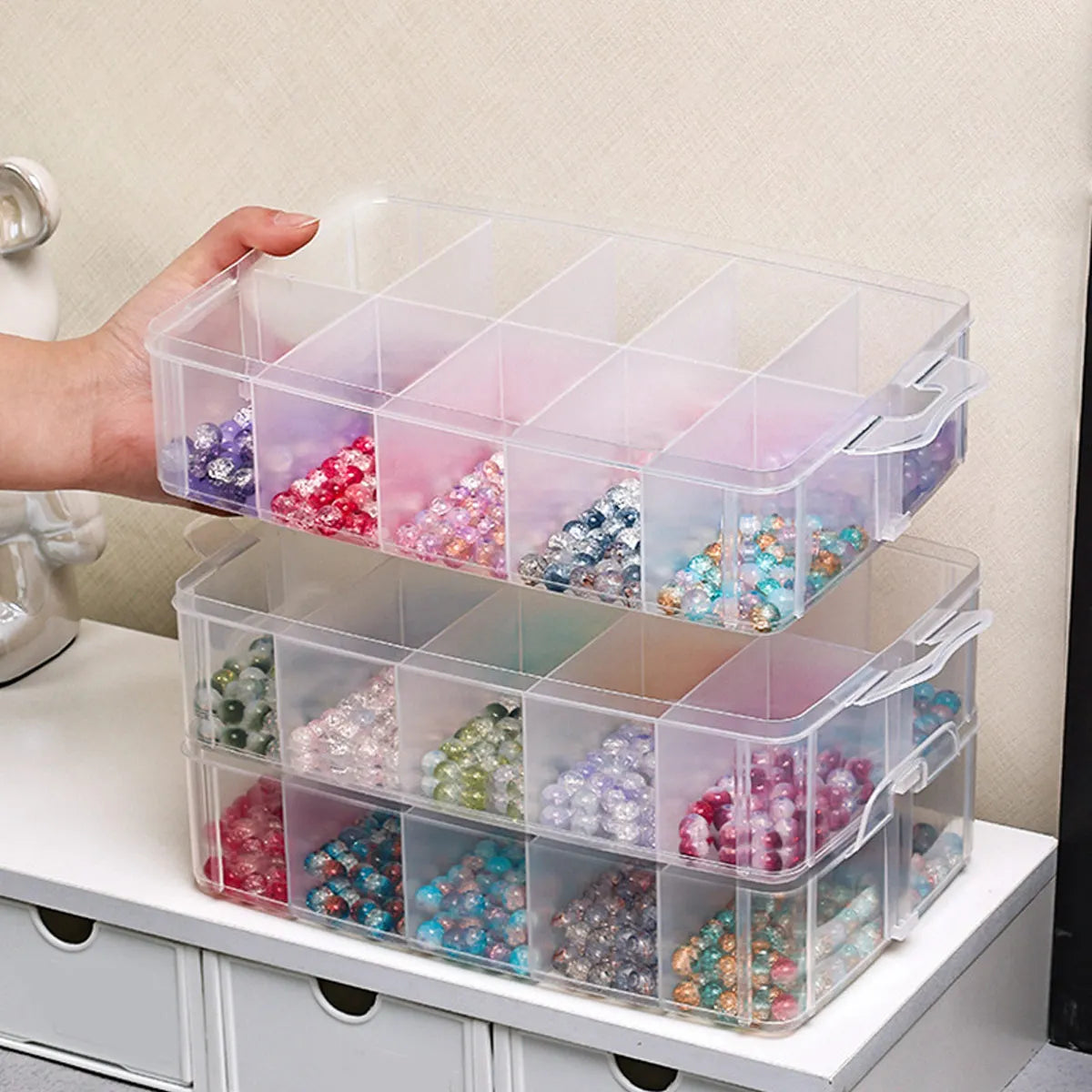 3-Layer Transparent Storage Box, Stackable Storage Box, Portable Craft Bead Plastic Box, Jewelry Storage Box, Storage Tray
