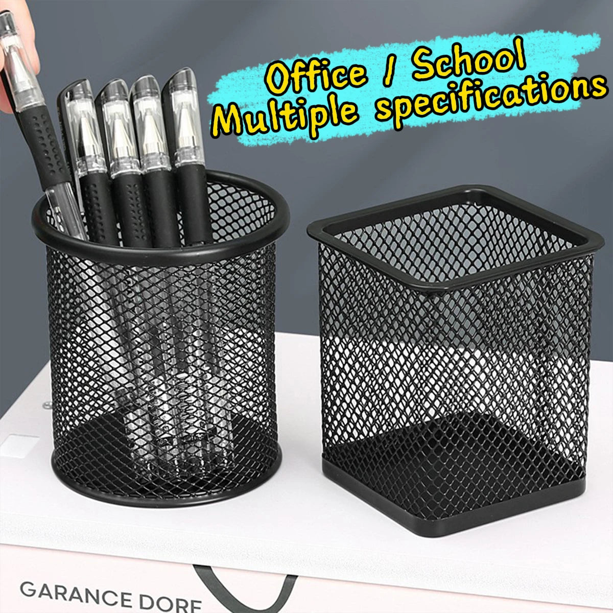 Multifunction Round/Square Pen Holder Office Desk Metal Mesh Pen Pot Cup Case Container Organiser Durable Pencil Case Stationery