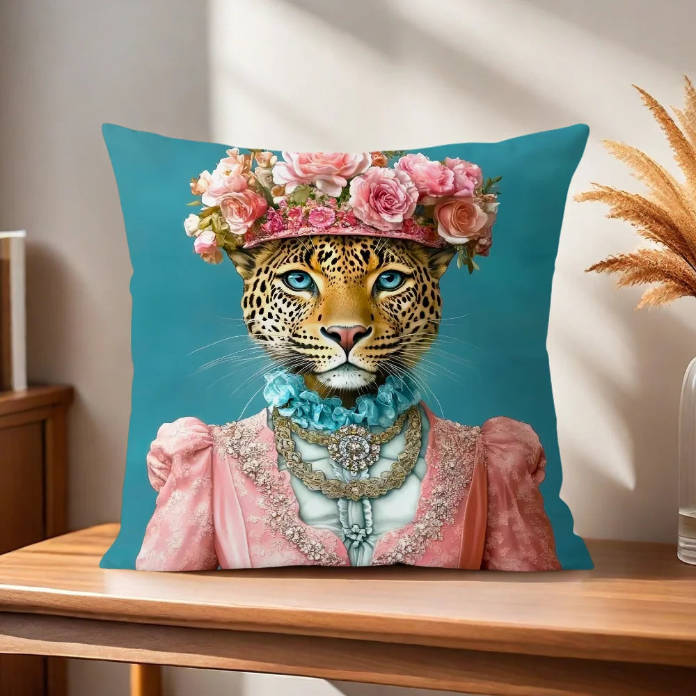 Comfortable Soft Fashion Pillow Case Wreath for Leopard Sofa Living Room Home Office Decor Portrait Goat With Europe and Protect