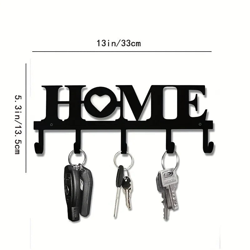 "Home Love" Shaped Key Holder with Hooks - No-Drill Wall Mount, Metal Organizer for Living Room Decor,Key Rack | Key Hanger Wall