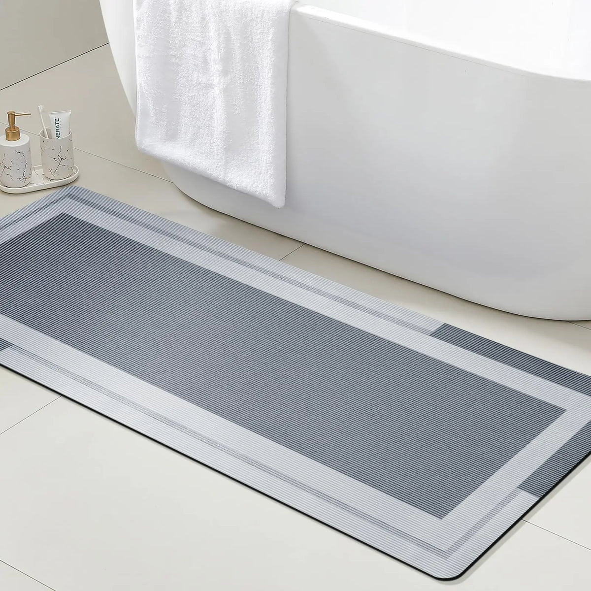 VIKAMA Bathroom Runner Rug with No Slip Rubber Backing Quick Dry Ultra Absorbent Bath Mat Machine Washable Floor Mats Home Decor