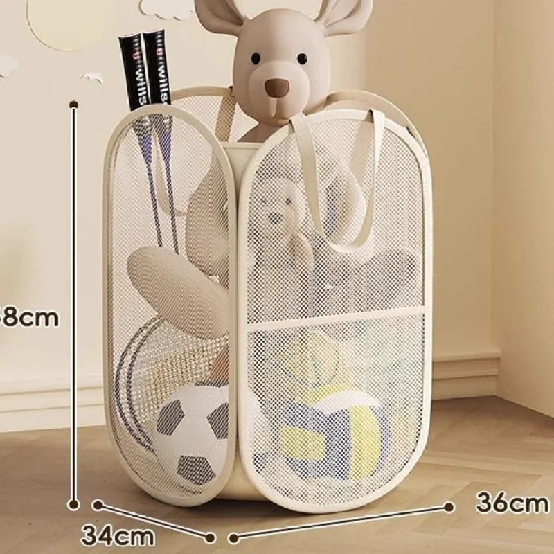 Foldable Mesh Toy Storage Basket, Large Breathable Laundry Hamper With Handles Vertical & Horizontal Dual Styles Kids