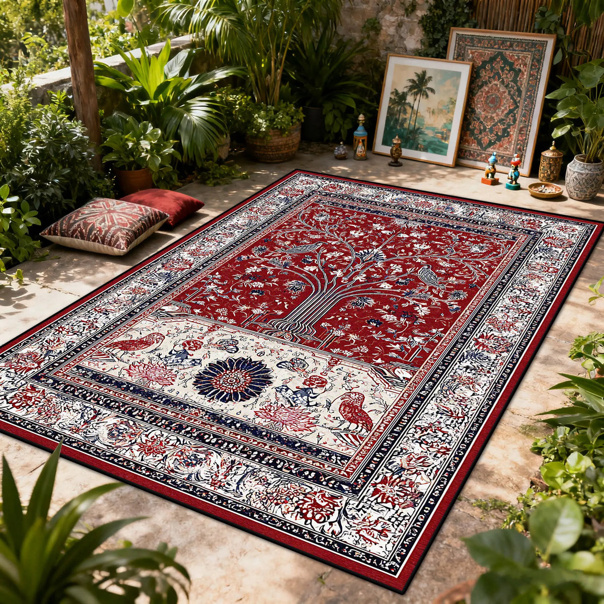 Bohemian Luxury Outdoor Carpet Flower Decoration Retro Style Living Room Rug Sofa Bedroom Easy Clean Washable Floor Mat Soft